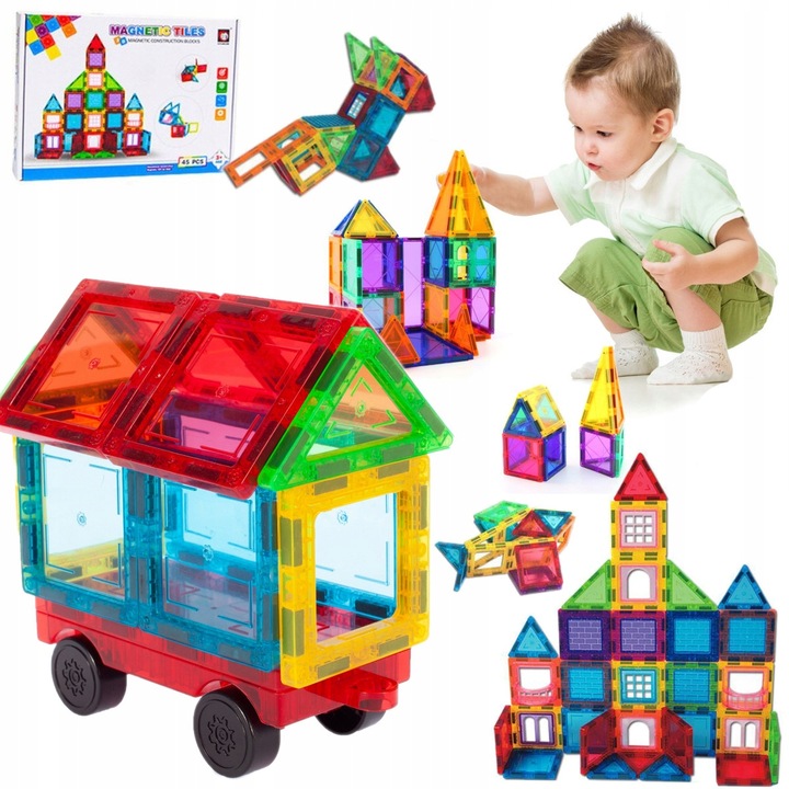 KLOCKI MAGNETYCZNE KONSTRUKCYJNE 3D DUŻE PANELE MEGNETIC TILES 45 elem.