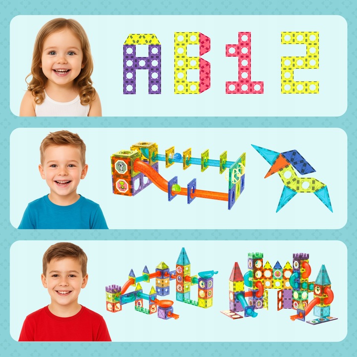 Klocki Magnetyczne Świecące Konstrukcyjne Tor Kulkowy Zestaw 75 elementów