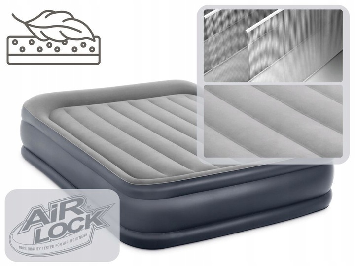 Materac Dmuchany Welurowy do Spania Dwuosobowy Łóżko z Pompką 230V Intex