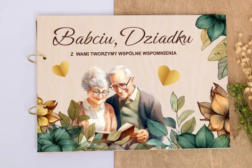 Piękny prezent na dzień babci i dziadka drewniany album wzory nadruk A4