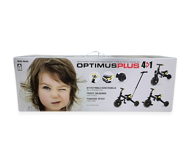 Rowerek trójkołowy 4w1 jeździk z rączką Optimus Plus Milly Mally