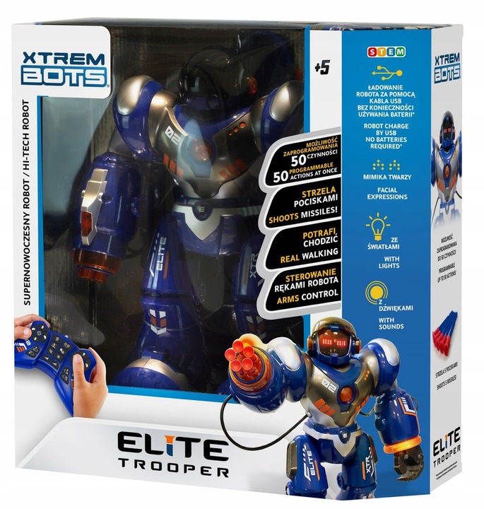 TmToys XTREM BOTS ELITE TROOPER Robot do nauki programowania Z AKUMULATOREM