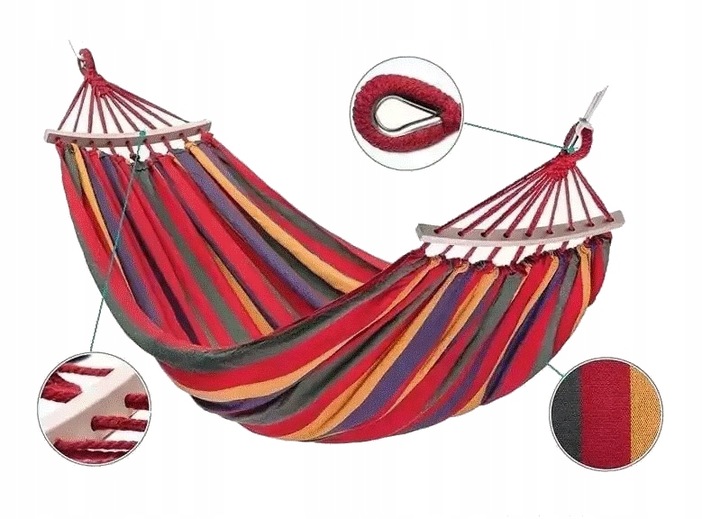 Hamak z DRĄŻKIEM 2 osobowy z pałąkiem XXL hamak ogrodowy czerwony