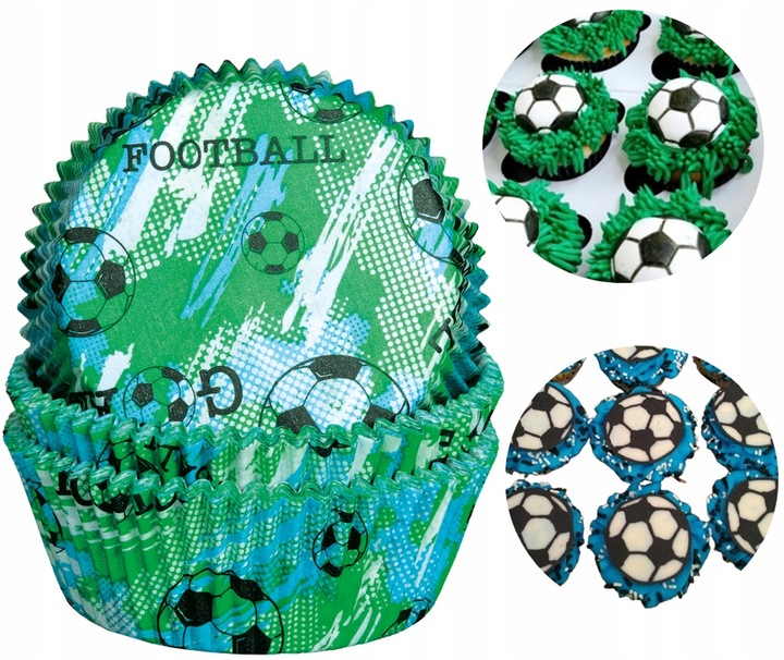 PAPILOTKI DO MUFFINEK foremki na babeczki DEKORACJE urodziny PIŁKA NOŻNA