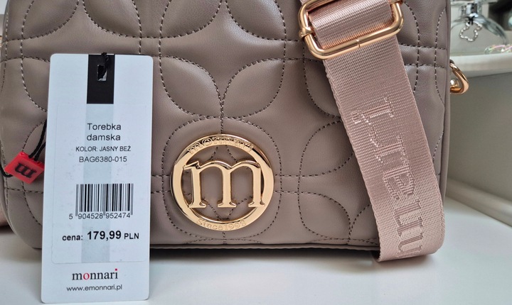 BEŻOWA TOREBKA LISTONOSZKA MONNARI MOCHA MOUSSE PASEK LOGO