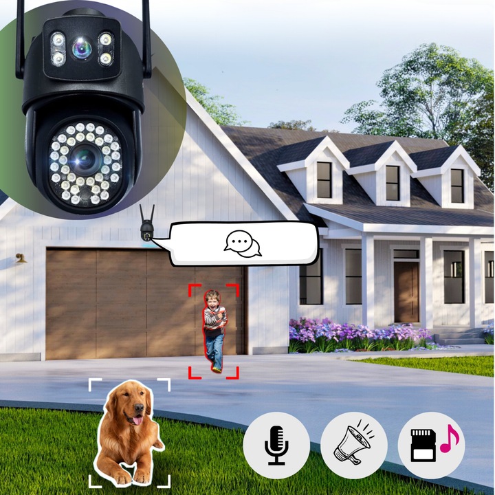 PODWÓJNA KAMERA WIFI IP ZEWNĘTRZNA OBROTOWA ŚLEDZENIE 2X3MPX DOŚWIETLENIE