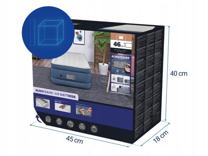 Materac Dmuchany Jednoosobowy Łóżko z Pompką 230V Bestway 6713P MODEL 2025