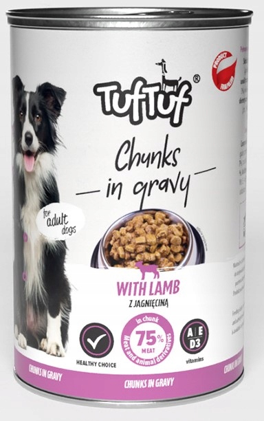 MOKRA KARMA DLA PSA 75% MIĘSA KAWAŁKI W SOSIE TUF TUF MIX 24x415 g. 9,96 kg