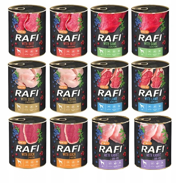 Puszka dla PSA Dolina Noteci RAFI PREMIUM 12x800g 6 SMAKÓW X 2