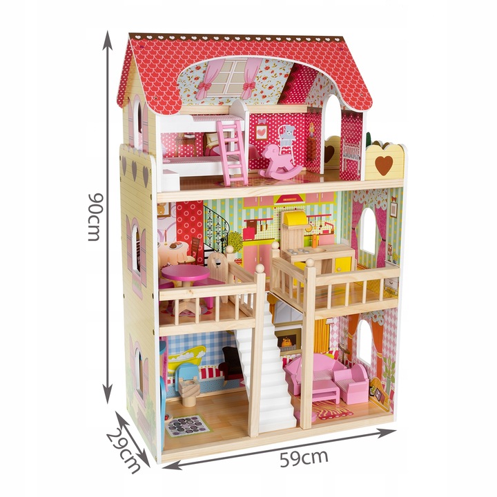 Domek dla Lalek Duży XXL Drewniany Mebelki Oświetlenie LED Akcesoria Meble