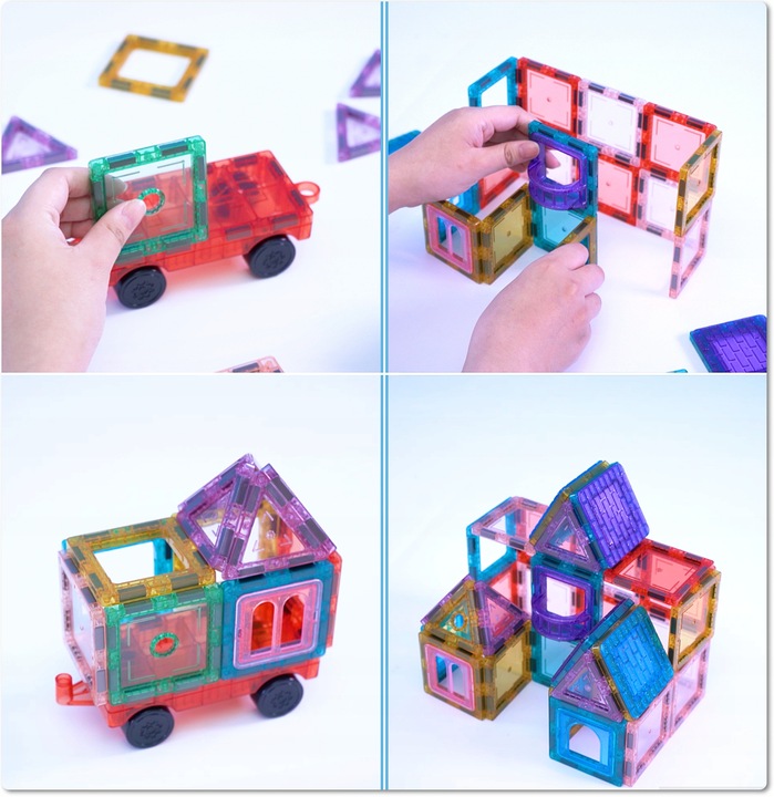 KLOCKI MAGNETYCZNE 3D konstrukcyjne DUŻE Zestaw 45 el. Magnetic Tiles