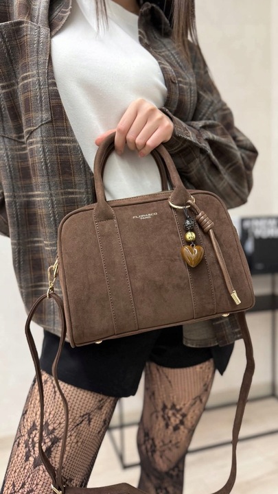 Flora&Co torebka kuferek zamsz CZEKOLADOWA elegancka CASUAL