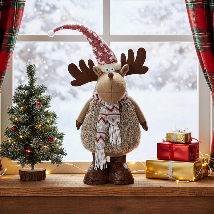 RENIFER ŚWIĄTECZNY STOJĄCY POD CHOINKĘ 73cm OZDOBA DEKORACJA ŚWIĄTECZNA