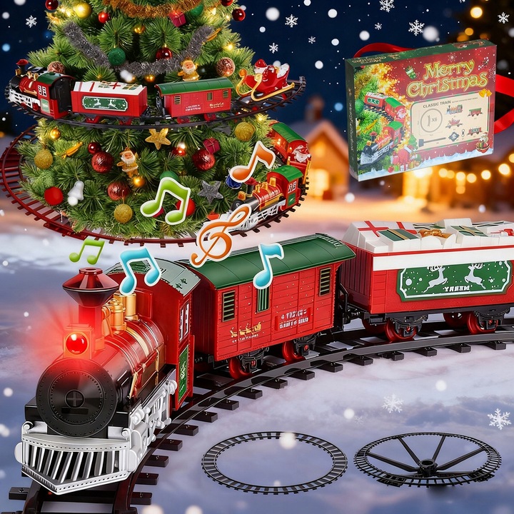 Pociąg świąteczny oświetlenie dźwięk KOLEJKA tory Lokomotywa + 4 wagony