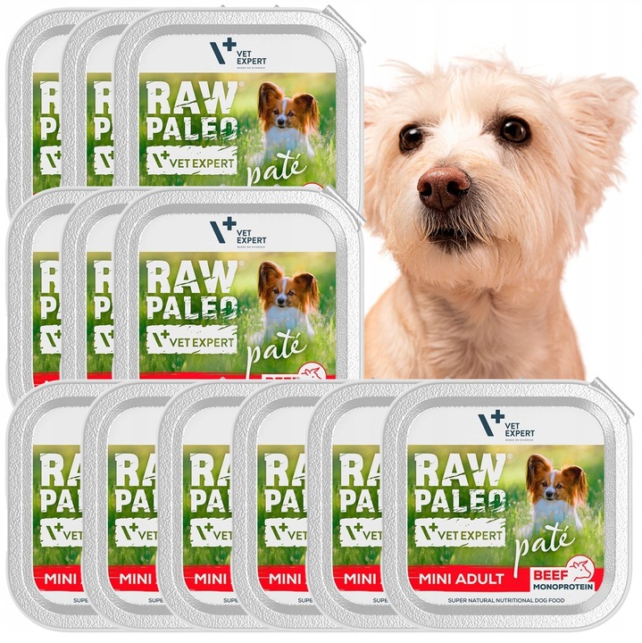 Mokra karma dla psów dorosłych małych ras wołowina Raw Paleo Pate 12x150g