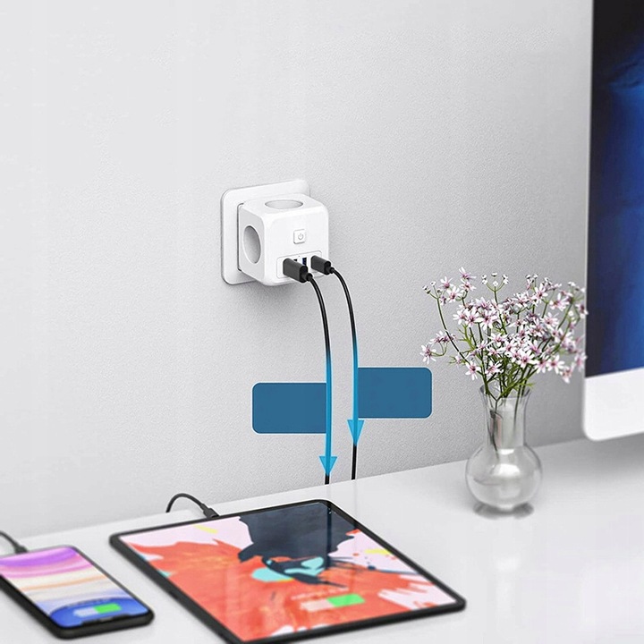 ROZGAŁĘŹNIK SIECIOWY KOSTKA 3 GNIAZDA USB USB C