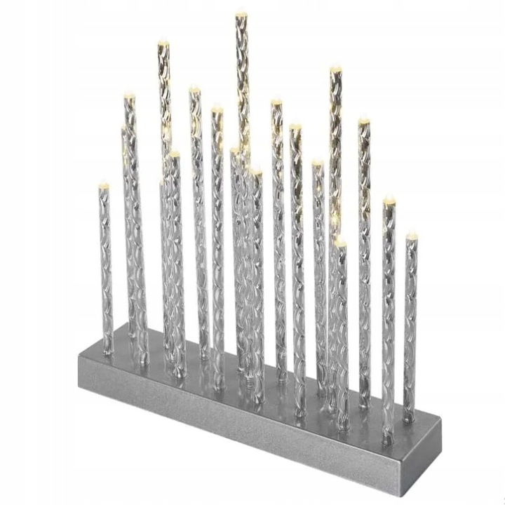 Świecznik Świąteczny LED Srebrny Dekoracja LED 19cm Ciepła Biel Timer