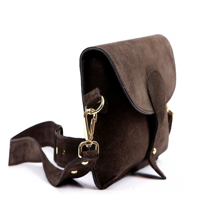 Czekoladowa torebka zamszowa włoska listonoszka ciemny brąz Laura Biaggi