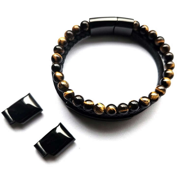 Bransoletka męska REGULOWANA 20-23CM TYGRYSIE OKO SKÓRA JAKOŚĆ VERSATILE