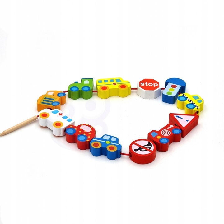 Drewniane Klocki do Nawlekania Pojazdy auta 13 el.