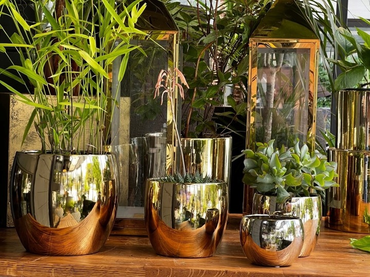 CERAMICZNA OSŁONKA DONICZKA KULA 17cm ZŁOTA