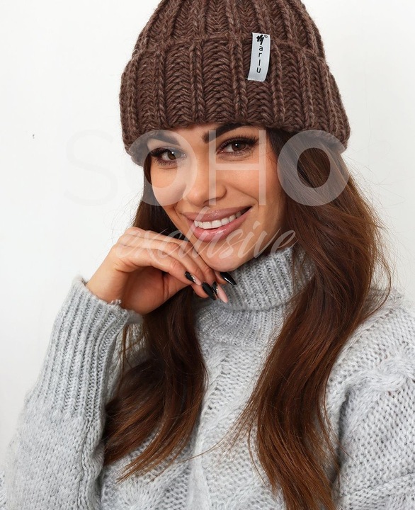 CZAPKA DAMSKA KOBIECA ZIMOWA MODNA CIEPŁA PRODUKT POLSKI CZEKOLADOWY 2252