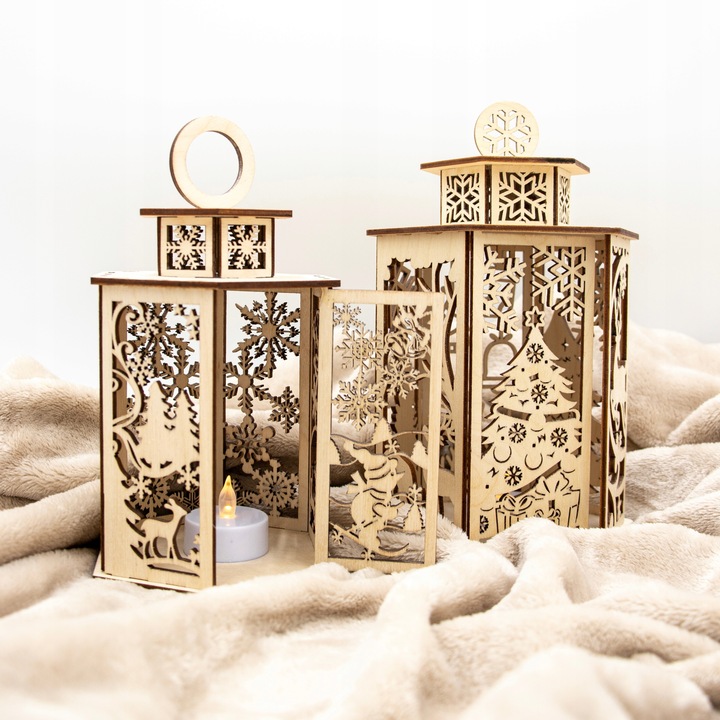 Lampion drewniany z lampką LED ozdoba ŚWIĄTECZNA roraty ADWENT