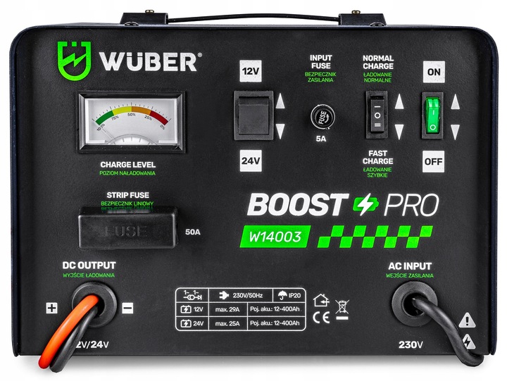 PROSTOWNIK AKUMULATOROWY 29A SAMOCHODOWY 12-400AH DO ŁADOWANIA 12V24V WUBER