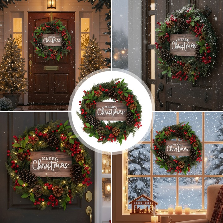 WIANEK WIENIEC DEKORACYJNY ŚWIĄTECZNY OZDOBA NA DRZWI STROIK CZERWONY 50CM