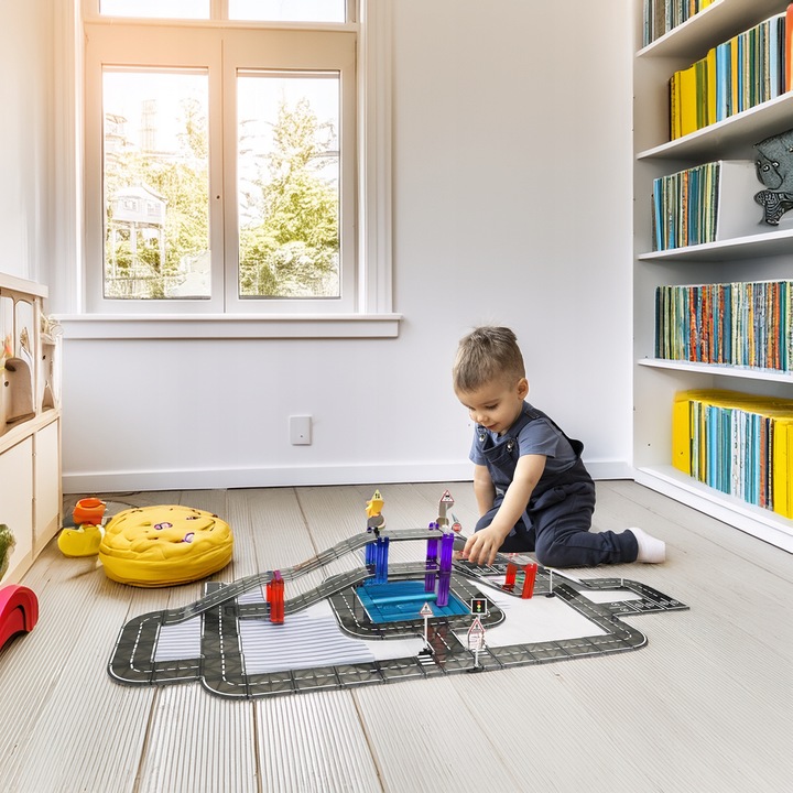 KLOCKI MAGNETYCZNE TOR SAMOCHODOWY DROGA ZNAKI DLA DZIECI PLAYMAGS 130 EL