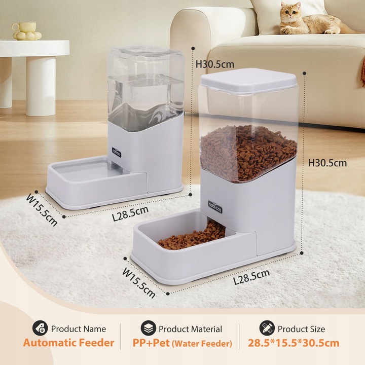 DOZOWNIK KARMY I WODY AUTOMATYCZNY PODAJNIK MISKA DLA PSA 2 x 3,8L szary