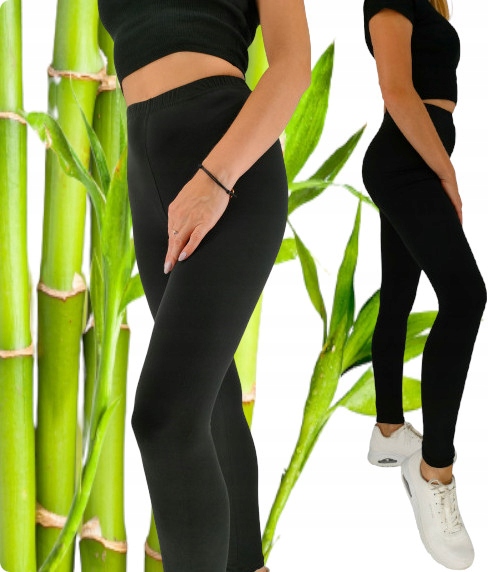 Leginsy DŁUGIE getry damskie CZARNY BAMBUSOWE *S*