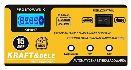 PROSTOWNIK DO AKUMULATORA AKUMULATORÓW 6/12V 15A AGM ŻEL SZYBKA ŁADOWARKA