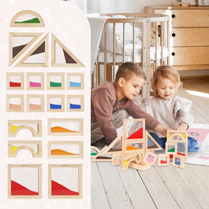 Drewniane klocki sensoryczne dla dzieci – zestaw 18 elementów do zabawy
