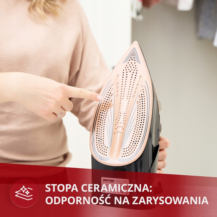Żelazko parowe ze stopą ceramiczną 3000W czarne mocne MPM MZE-24/C