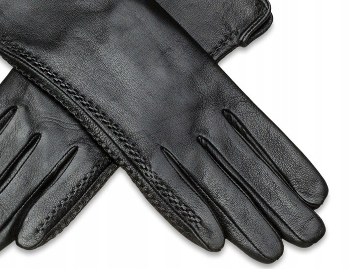 RĘKAWICZKI SKÓRZANE DAMSKIE OCIEPLANE SKÓRA CIELĘCA CZARNE NA JESIEŃ ZIMĘ