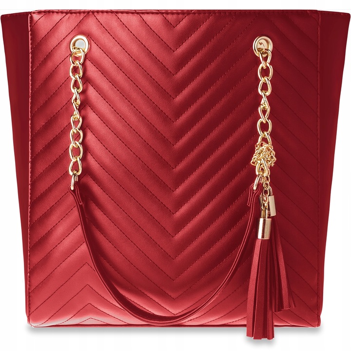 Torebka Damska Pikowana Duża A4 Frędzle Shopper Torba Z Łańcuchem Na Ramię