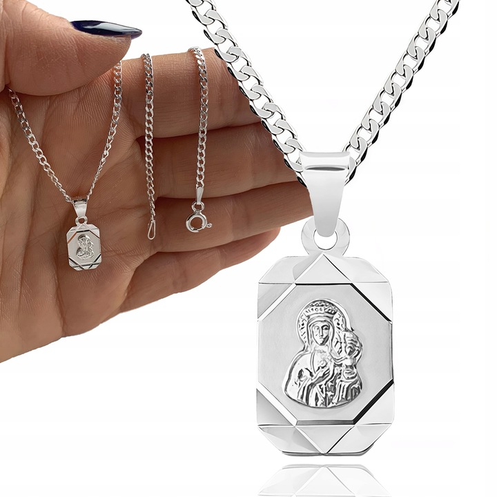 Łańcuszek srebrny Medalik komunijny MATKA BOSKA na Komunię czy Chrzest 45cm