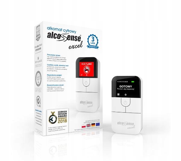 Alkomat elektrochemiczny Alcosense Excel Termometr Zegar 5 Ustników