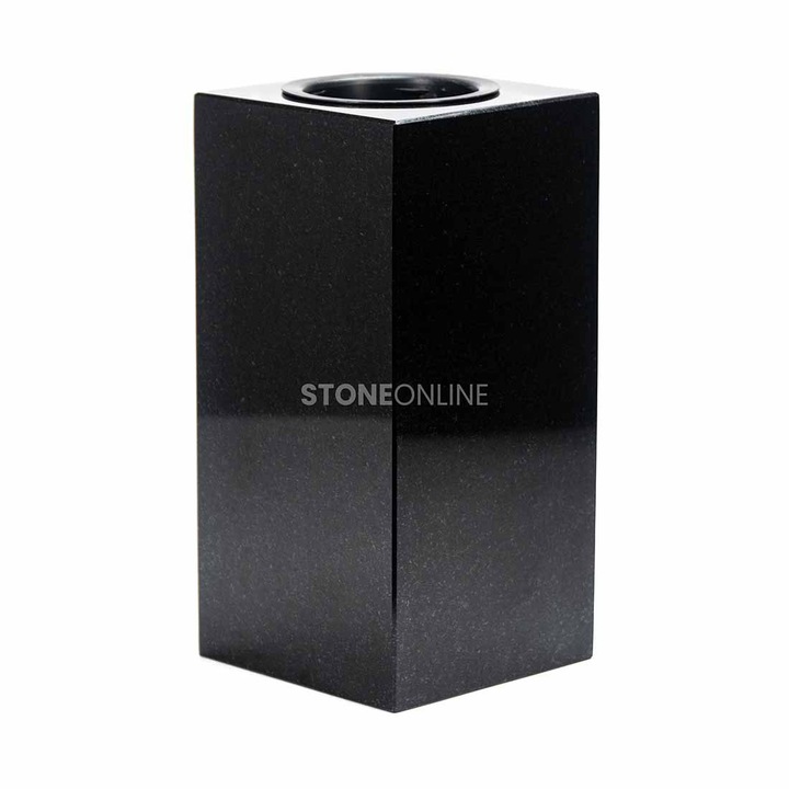 Nowoczesny WAZON z czarnego GRANITU WCUBE15 na cmentarz StoneOnline