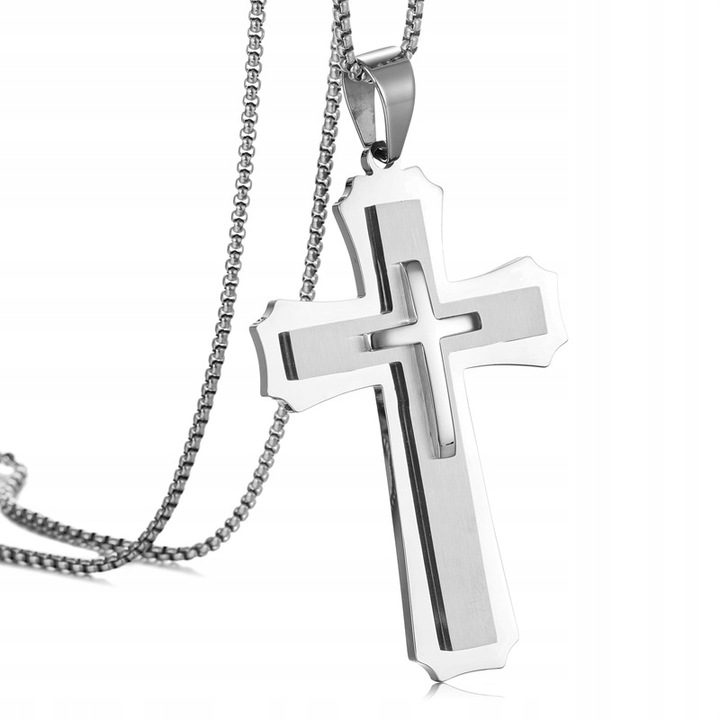 Srebrny ŁAŃCUSZEK z Krzyżykiem Męski WŁOSKI Krzyż ŁAŃCUCH Diamentowany