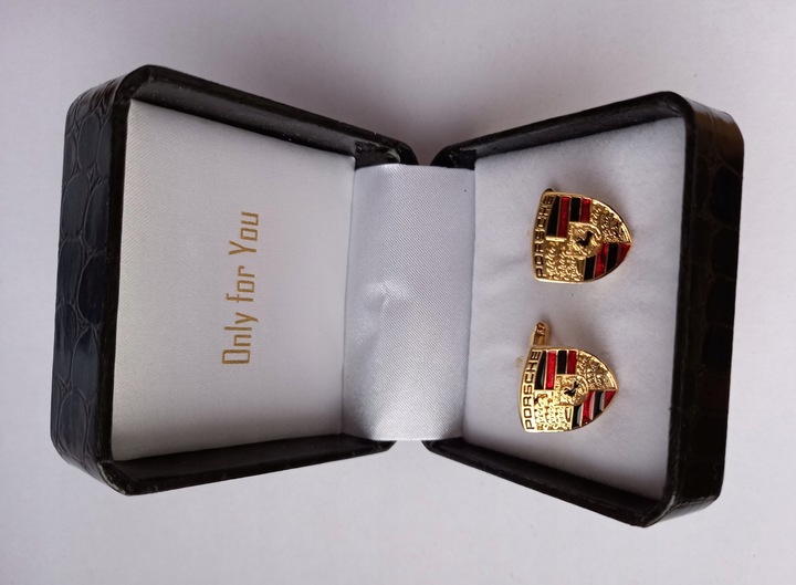 Exciting spinki do mankietów koszuli EXC Porsche pozłacane w skórzanym Etui