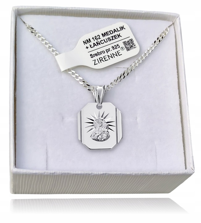 Medalik Komunijny Łańcuszek Srebrny Matka Boska do Komunii Chrztu Srebro