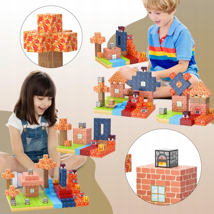 KLOCKI MAGNETYCZNE MINECRAFT BLOKI KLOCKI PIXELE SZEŚCIANY 100 KLOCKÓW