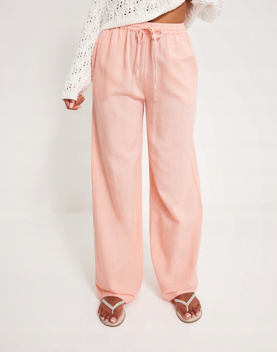 NELLY POMARAŃCZOWE LUŹNE SPODNIE LEN PR3 NG5__S