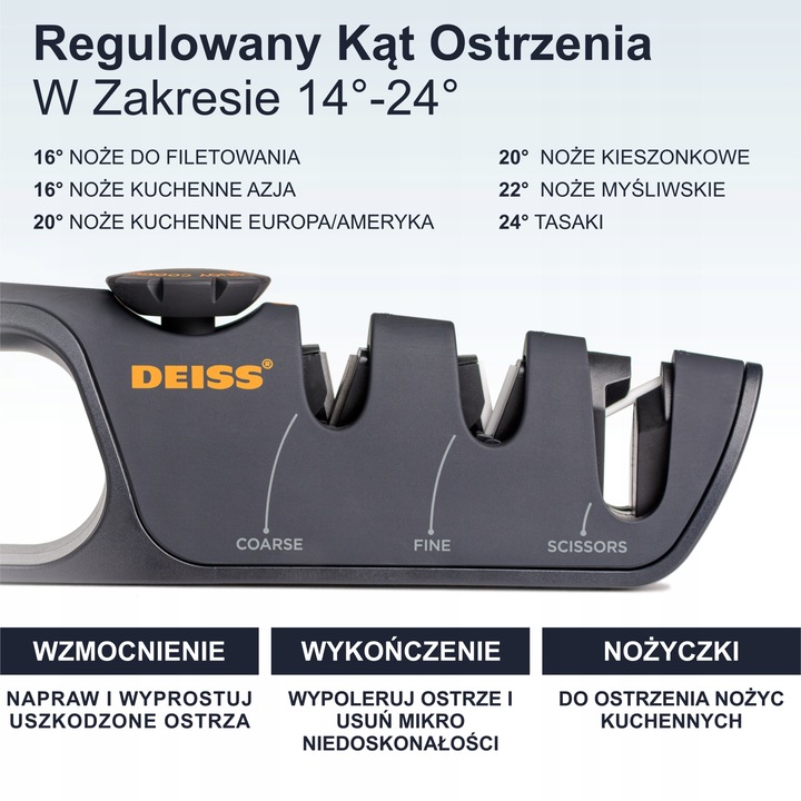 Deiss PRO Ostrzałka do noży z regulowanym kątem