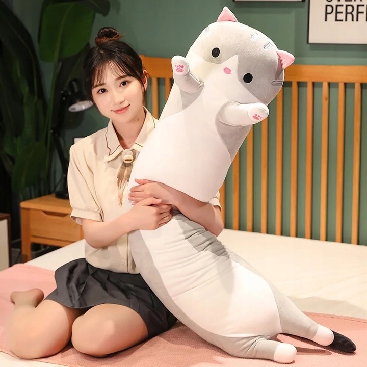 Długi Kotek Kot Maskotka Szara Poduszka Pluszak 150 cm XL Idealny Prezent