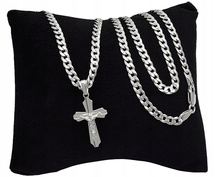 Łańcuszek Srebrny Męski Pancerka Pełny z Krzyżykiem na Komunię Chrzest