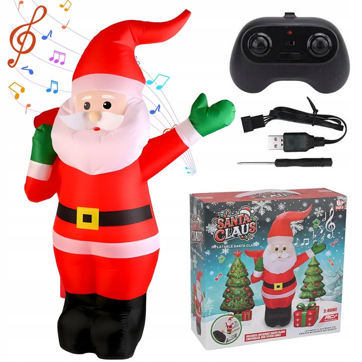 ŚWIĄTECZNY NADMUCHIWANY MIKOŁAJ 110CM Z MUZYKĄ I PILOTEM 2.4GHZ