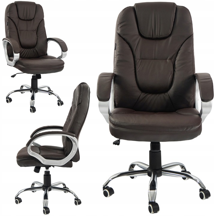 FOTEL BIUROWY OBROTOWY KRZESŁO BIUROWE OBROTOWE ERGONOMICZNY SKÓRZANY BRĄZ